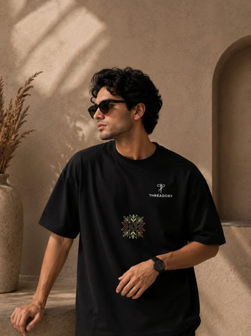 Premium Black Drop Shoulder T-Shirt for Men | Oversized Comfort Fit