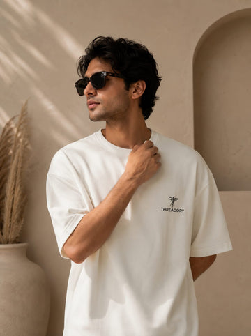 Premium White Drop Shoulder T-Shirt for Men | Oversized Comfort Fit